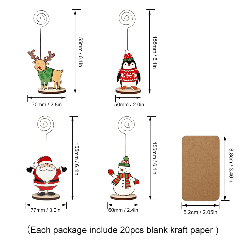 12Pcs Christmas Wood Place Card Holders with Swirl Wire and 20Pcs Kraft Place Cards, Wooden Table Memo Photo Picture Number Sign Stands Holder for Party Table Decorations — view 2