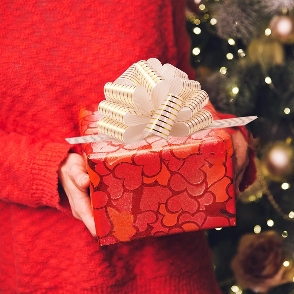 12 Pcs Christmas Gift Pull Bows 4.7′′ Wrap Ribbon Pull Bows, for Xmas Gifts, Present Baskets,Gift Wrapping, Christmas Tree, Present, Wine Bottles Present Decoration — view 3